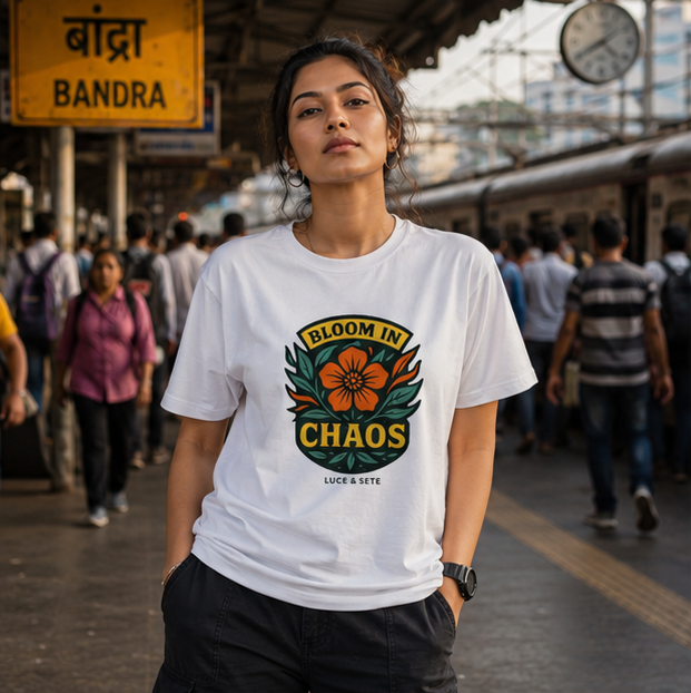 LUCE & SETE GPT mockup 1 - Bloom in Chaos Graphic T-Shirt for Men & Women | Empowerment Streetwear - 470_9389894631661_unisex-stretch-t-shirt-164_BUILD_DIFF_GRID_20260602_195054_01_row1_col1.png