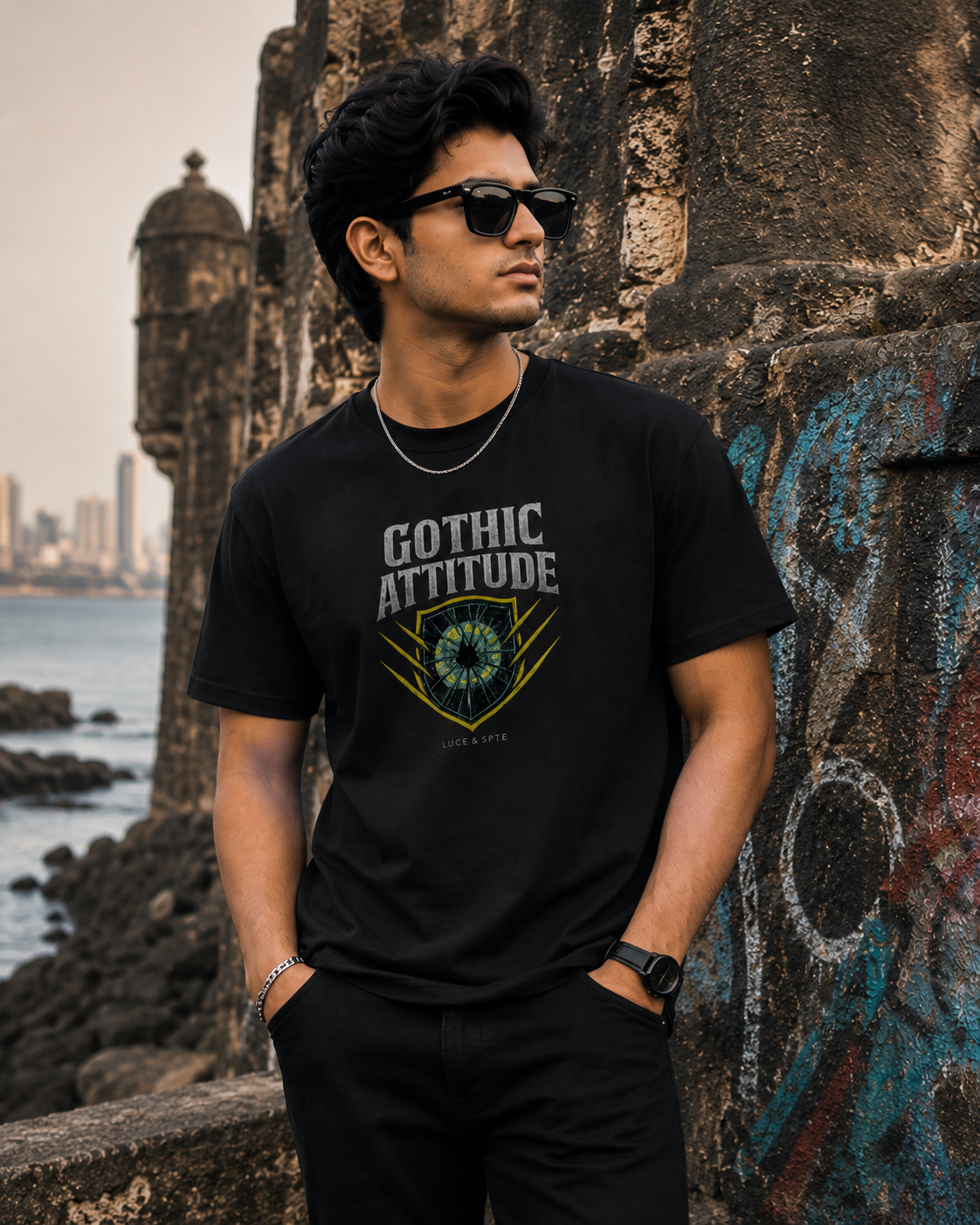 LUCE & SETE GPT mockup 1 - Gothic Attitude Classic Graphic T-Shirt for Men | Bold Streetwear Statement - 470_9391064678637_unisex-classic-crew-t-shirt-23_TRAVEL_front_HERO_20260604_205359.png
