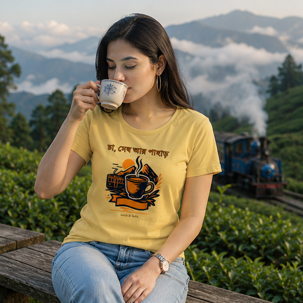 LUCE & SETE GPT mockup 1 - Tea Sage and Mountains Classic Graphic T-Shirt for Women | Bengali Cozy Streetwear - 470_9391315779821_womens-classic-t-shirt-41_BENGALI_GRID_20260604_232143_02_row1_col2.png
