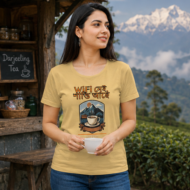 LUCE & SETE GPT mockup 1 - WiFi নেই শান্তি আছে Classic Graphic T-Shirt for Women | Bengali Peace Statement - 470_9391399731437_womens-classic-t-shirt-52_BENGALI_GRID_20260605_060258_02_row1_col2.png