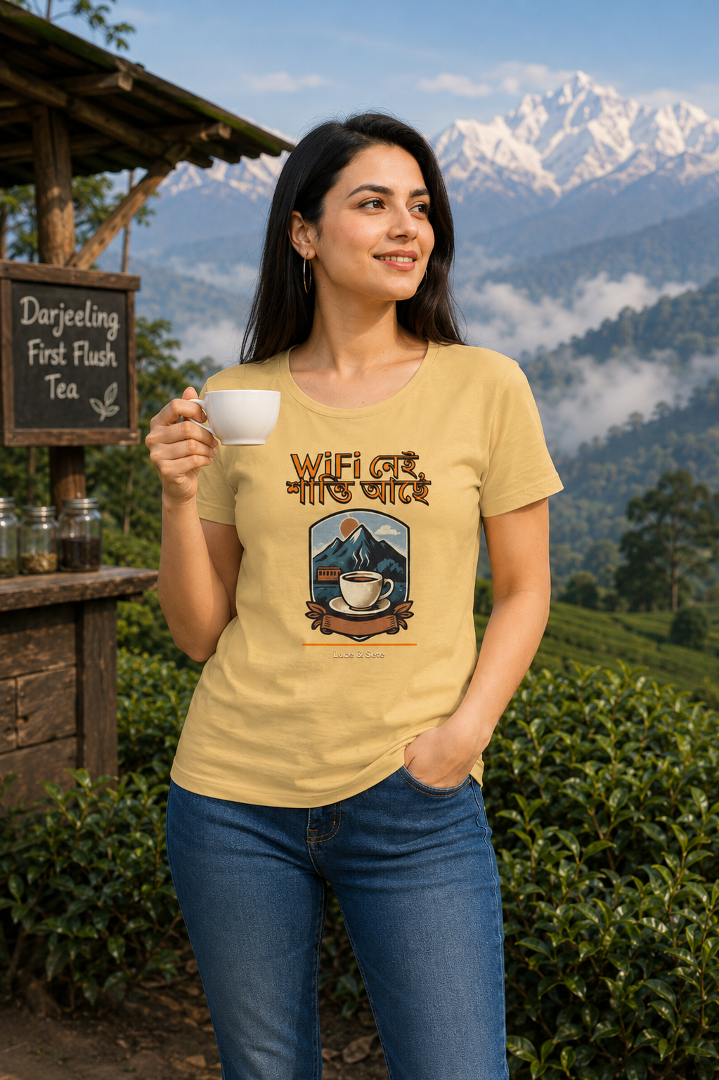 LUCE & SETE GPT mockup 1 - WiFi নেই শান্তি আছে Classic Graphic T-Shirt for Women | Bengali Peace Statement - 470_9391399731437_womens-classic-t-shirt-52_BENGALI_front_HERO_20260605_060431.png
