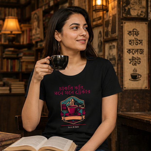 LUCE & SETE GPT mockup 1 - Bengali Work-Life Coffee Graphic Classic T-Shirt for Women | Humorous Bengali Streetwear - 470_9391402549485_womens-classic-t-shirt-59_BENGALI_GRID_20260605_060849_02_row1_col2.png