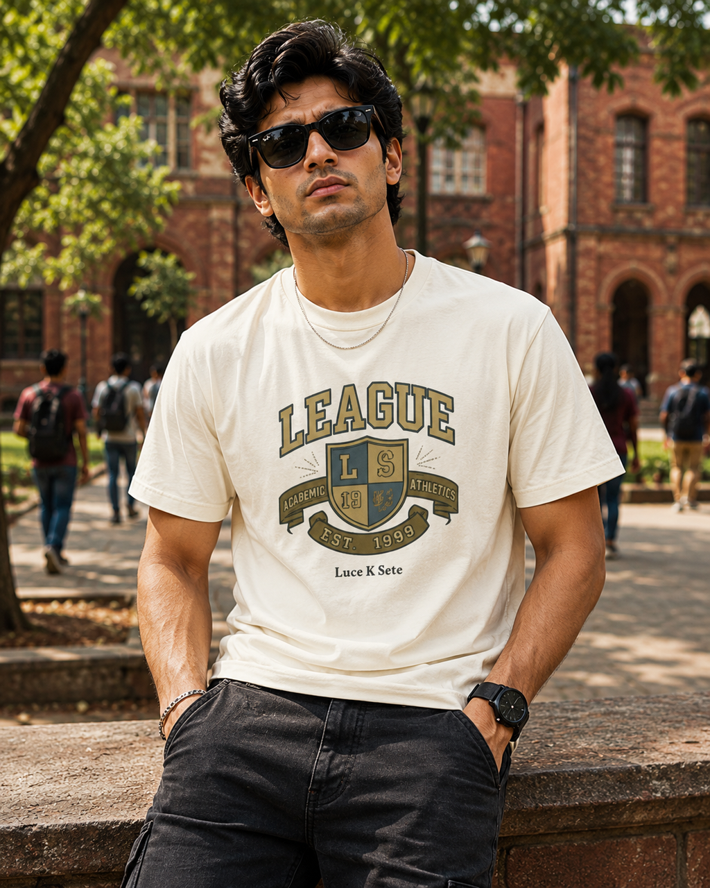 LUCE & SETE GPT mockup 1 - League Collegiate Emblem Classic Graphic T-Shirt for Men | Timeless Academic Streetwear - 473_9391064842477_unisex-classic-crew-t-shirt-26_TRAVEL_front_HERO_20260604_212100.png