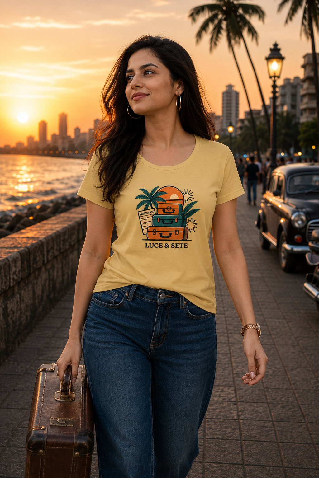 LUCE & SETE GPT mockup 1 - Vintage Luggage Travel Graphic Classic T-Shirt for Women | Wanderlust Streetwear - 476_9390787789037_womens-classic-t-shirt_TRAVEL_front_HERO_20260603_223818.png