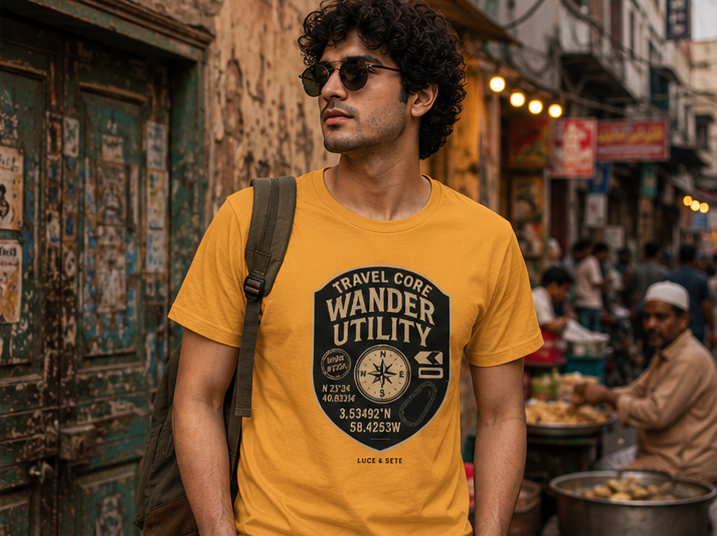 LUCE & SETE GPT mockup 1 - Travel Core Wander Utility Classic Graphic T-Shirt for Men | Adventure Streetwear - 476_9390787821805_unisex-classic-crew-t-shirt-5_TRAVEL_GRID_20260603_224003_02_row1_col2.png