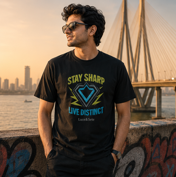 LUCE & SETE GPT mockup 1 - Stay Sharp Live Distinct Classic Graphic T-Shirt for Men | Confidence Statement T-Shirt - 476_9390858600685_unisex-classic-crew-t-shirt-9_TRAVEL_GRID_20260603_233930_01_row1_col1.png