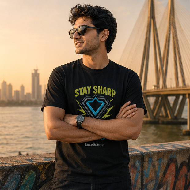 LUCE & SETE GPT mockup 1 - Stay Sharp Live Distinct Classic Graphic T-Shirt for Men | Confidence Statement T-Shirt - 476_9390858600685_unisex-classic-crew-t-shirt-9_TRAVEL_GRID_20260603_233930_02_row1_col2.png