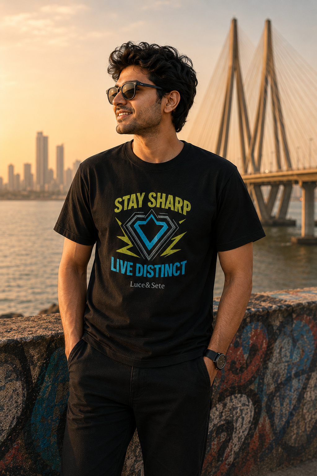 LUCE & SETE GPT mockup 1 - Stay Sharp Live Distinct Classic Graphic T-Shirt for Men | Confidence Statement T-Shirt - 476_9390858600685_unisex-classic-crew-t-shirt-9_TRAVEL_front_HERO_20260603_234117.png