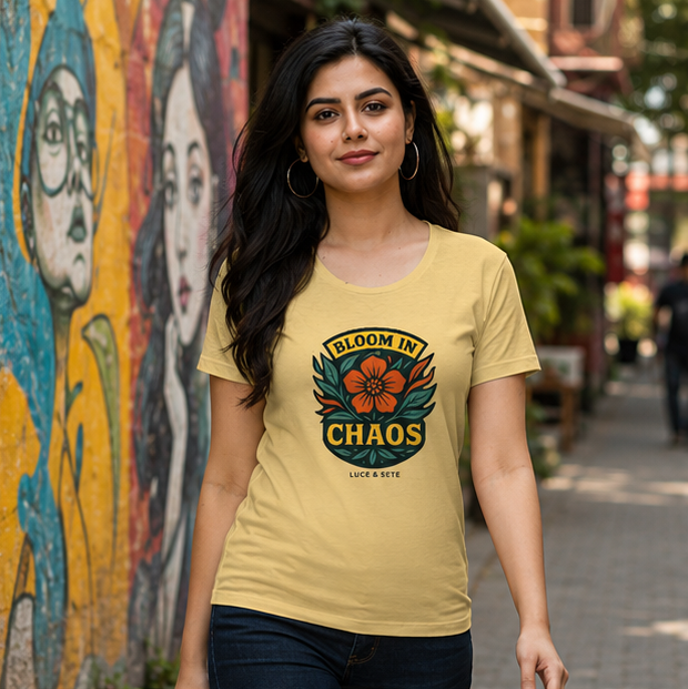 LUCE & SETE GPT mockup 1 - Bloom in Chaos Classic Graphic T-Shirt for Women | Empowerment Streetwear - 476_9390870397165_womens-classic-t-shirt-2_TRAVEL_GRID_20260604_105344_01_row1_col1.png