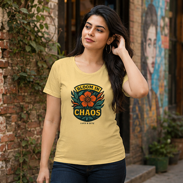 LUCE & SETE GPT mockup 1 - Bloom in Chaos Classic Graphic T-Shirt for Women | Empowerment Streetwear - 476_9390870397165_womens-classic-t-shirt-2_TRAVEL_GRID_20260604_105344_02_row1_col2.png