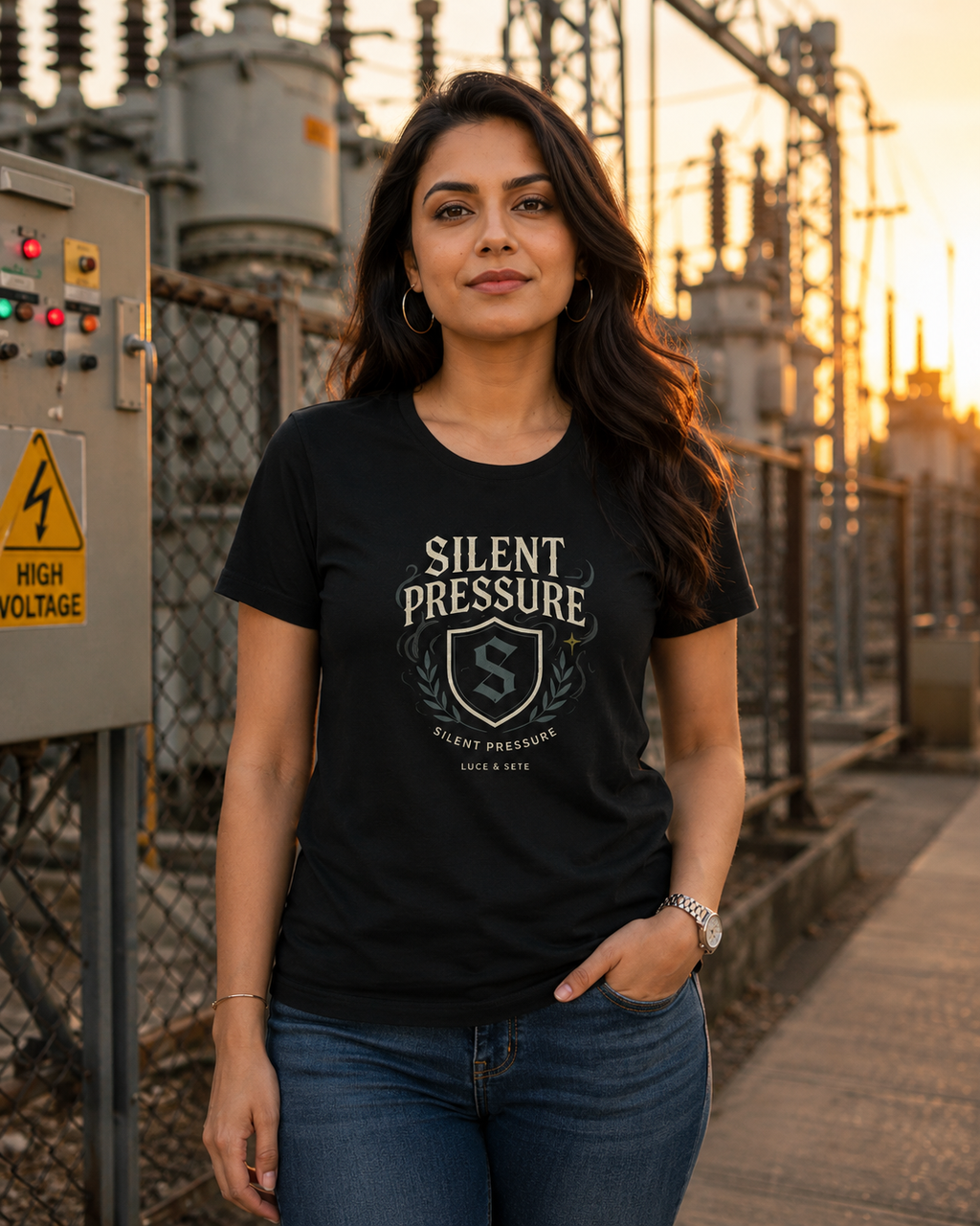 LUCE & SETE GPT mockup 1 - Silent Pressure Shield Classic Graphic T-Shirt for Women | Empowerment Streetwear - 476_9390870724845_womens-classic-t-shirt-4_TRAVEL_front_HERO_20260604_075438.png