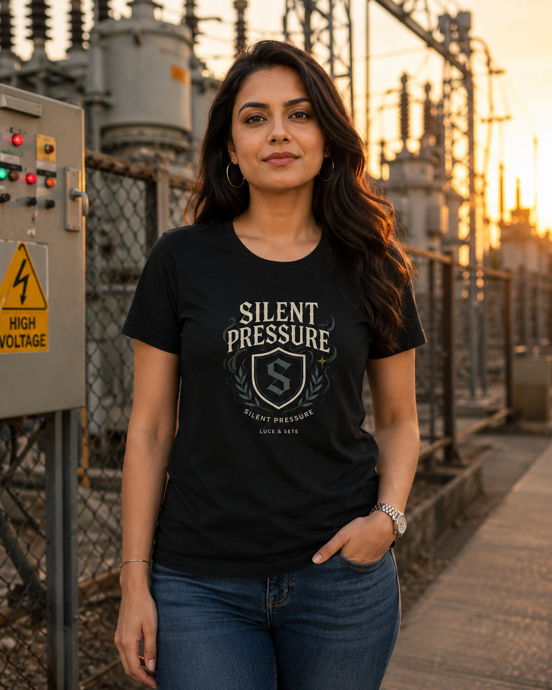 LUCE & SETE GPT mockup 1 - Silent Pressure Shield Classic Graphic T-Shirt for Women | Empowerment Streetwear - 476_9390870724845_womens-classic-t-shirt-4_TRAVEL_front_HERO_20260604_075438.png
