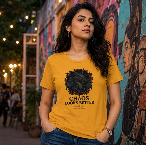 LUCE & SETE GPT mockup 1 - Chaos Looks Better Classic Graphic T-Shirt for Women | Bold Attitude Streetwear - 476_9390871019757_womens-classic-t-shirt-7_TRAVEL_GRID_20260604_080207_01_row1_col1.png