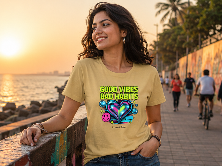 LUCE & SETE GPT mockup 1 - Good Vibes Bad Habits Classic Graphic T-Shirt for Women | Playful Positive Attitude T-Shirt - 476_9390871183597_womens-classic-t-shirt-8_TRAVEL_GRID_20260604_080502_01_row1_col1.png