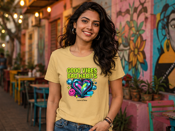 LUCE & SETE GPT mockup 1 - Good Vibes Bad Habits Classic Graphic T-Shirt for Women | Playful Positive Attitude T-Shirt - 476_9390871183597_womens-classic-t-shirt-8_TRAVEL_GRID_20260604_080502_02_row1_col2.png
