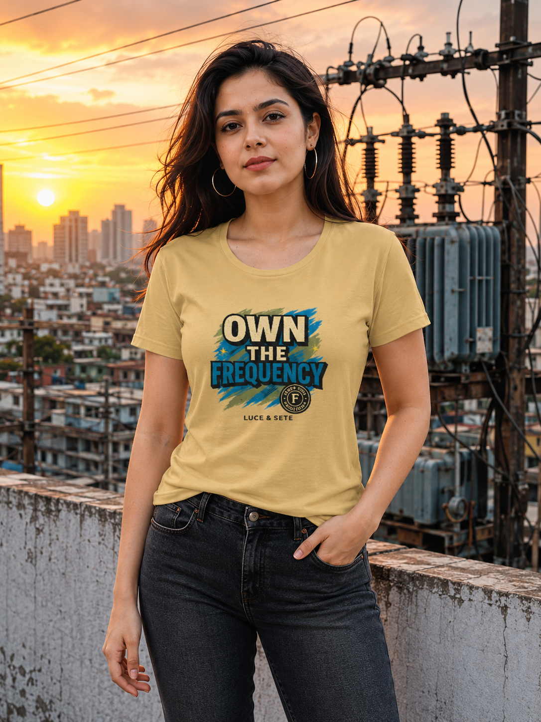 LUCE & SETE GPT mockup 1 - Own The Frequency Classic Graphic T-Shirt for Women | Empowerment Streetwear - 476_9390871773421_womens-classic-t-shirt-15_TRAVEL_front_HERO_20260604_004955.png