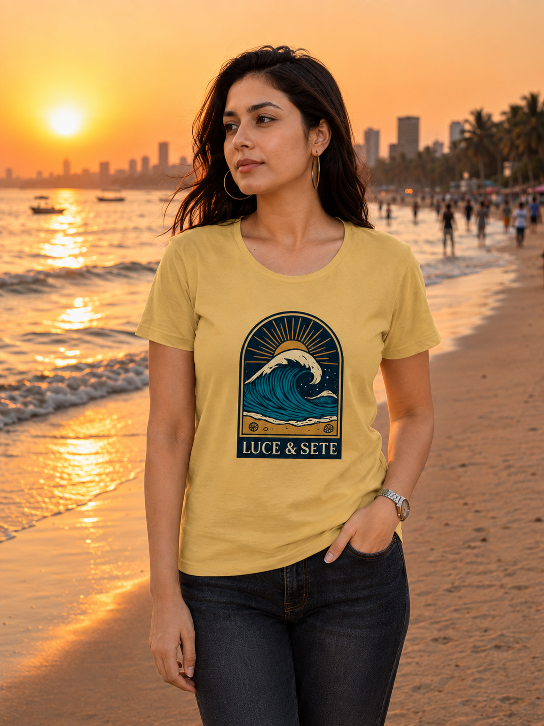 LUCE & SETE GPT mockup 1 - Ocean Wave Sunburst Classic Graphic T-Shirt for Women | Travel Freedom Streetwear - 476_9390891761901_womens-classic-t-shirt-20_TRAVEL_front_HERO_20260604_005547.png