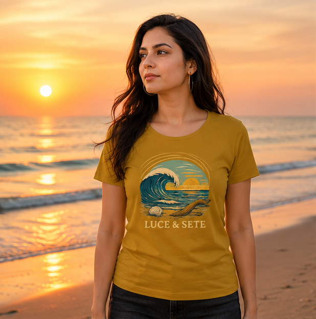 LUCE & SETE GPT mockup 1 - Ocean Wave Sunset Classic Graphic T-Shirt for Women | Travel & Freedom Streetwear - 476_9390891892973_womens-classic-t-shirt-21_TRAVEL_GRID_20260604_005727_01_row1_col1.png