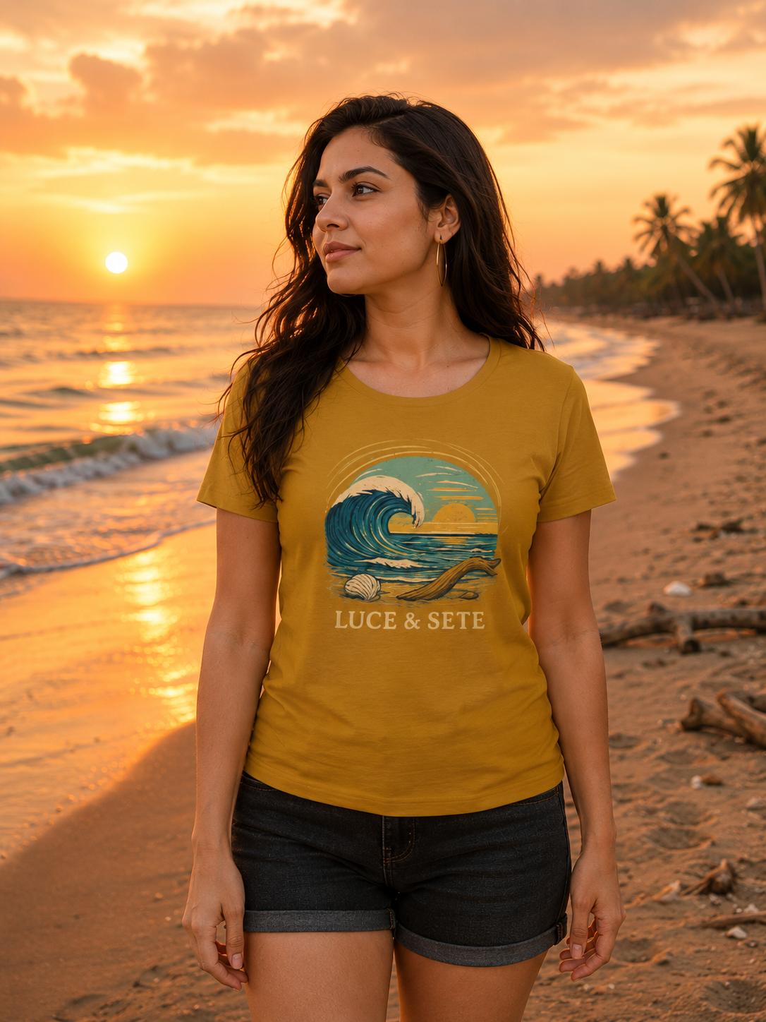 LUCE & SETE GPT mockup 1 - Ocean Wave Sunset Classic Graphic T-Shirt for Women | Travel & Freedom Streetwear - 476_9390891892973_womens-classic-t-shirt-21_TRAVEL_front_HERO_20260604_005838.png