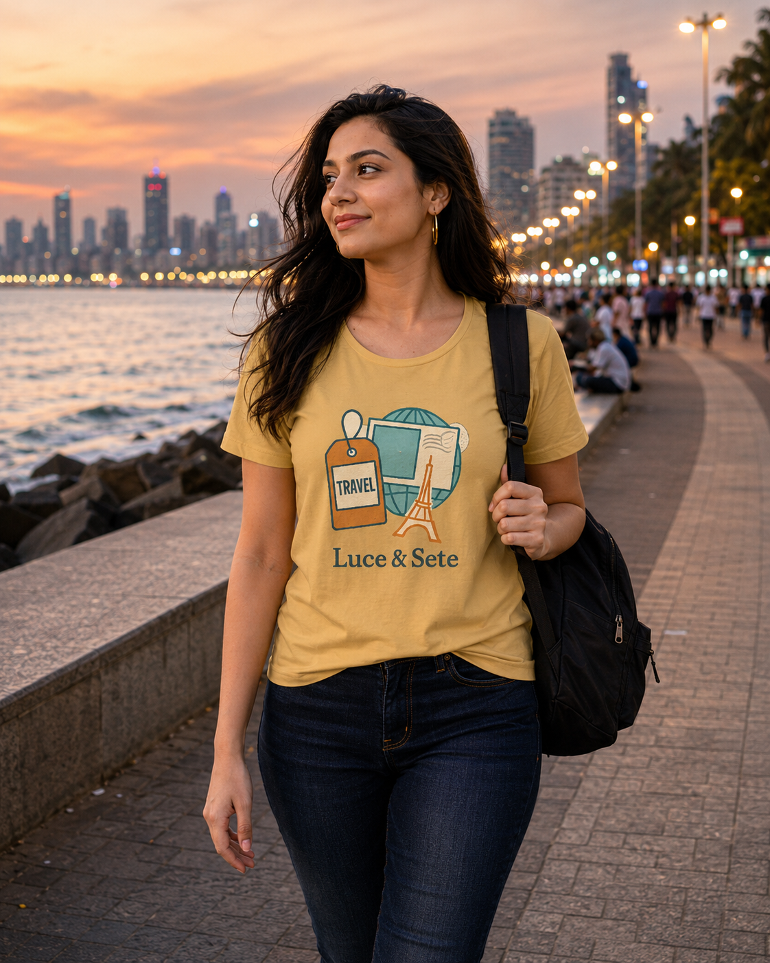 LUCE & SETE GPT mockup 1 - Travel Graphic Classic T-Shirt for Women | Adventure & Freedom Streetwear - 476_9390893007085_womens-classic-t-shirt-23_TRAVEL_front_HERO_20260604_010117.png