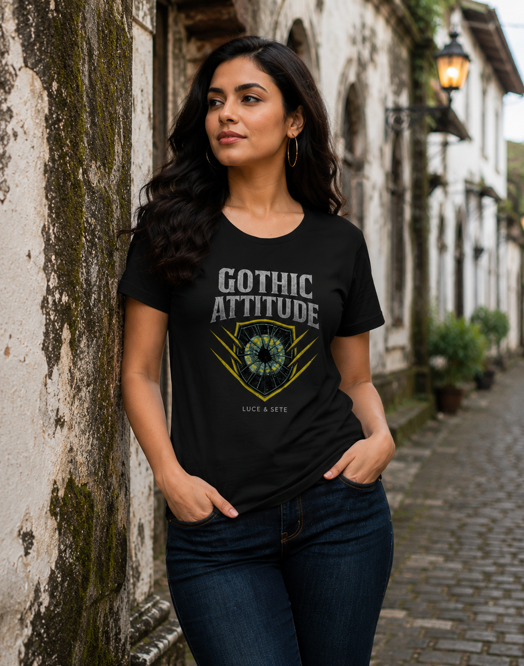 LUCE & SETE GPT mockup 1 - Gothic Attitude Classic Graphic T-Shirt for Women | Bold Streetwear Statement - 476_9390893072621_womens-classic-t-shirt-24_TRAVEL_front_HERO_20260604_110102.png