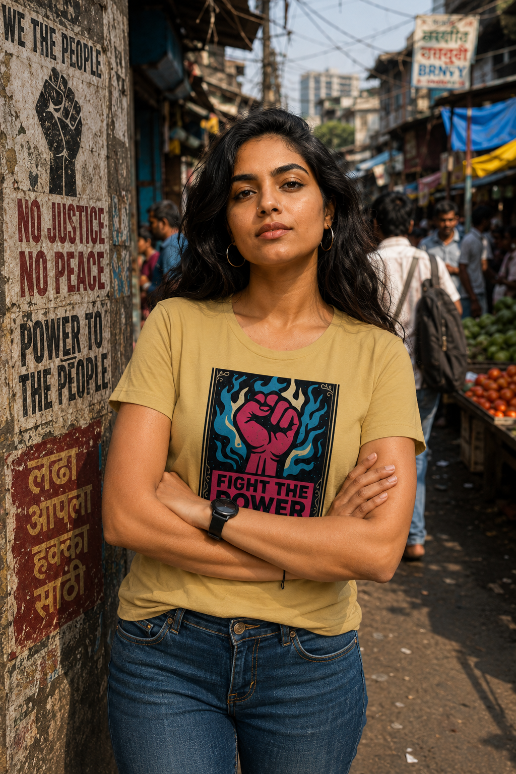 LUCE & SETE GPT mockup 1 - Fight The Power Classic Graphic T-Shirt for Women | Empowerment Statement T-Shirt - 476_9390893957357_womens-classic-t-shirt-28_TRAVEL_front_HERO_20260604_010935.png
