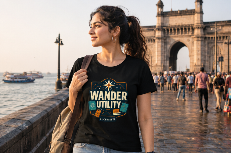 LUCE & SETE GPT mockup 1 - Wander Utility Classic Graphic T-Shirt for Women | Travel Freedom Streetwear - 476_9390894055661_womens-classic-t-shirt-29_TRAVEL_GRID_20260604_081403_01_row1_col1.png