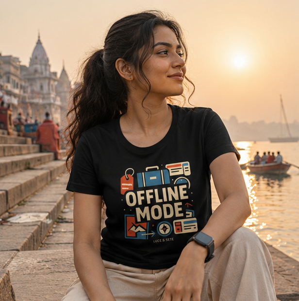 LUCE & SETE GPT mockup 1 - Offline Mode Classic Graphic T-Shirt for Women | Travel Freedom Streetwear - 476_9390894809325_womens-classic-t-shirt-33_TRAVEL_GRID_20260604_011341_01_row1_col1.png