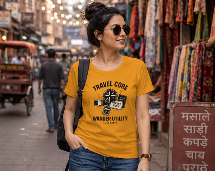 LUCE & SETE GPT mockup 1 - Travel Core Wander Utility Classic Graphic T-Shirt for Women | Travel Freedom Streetwear - 476_9390895169773_womens-classic-t-shirt-35_TRAVEL_GRID_20260604_115406_02_row1_col2.png