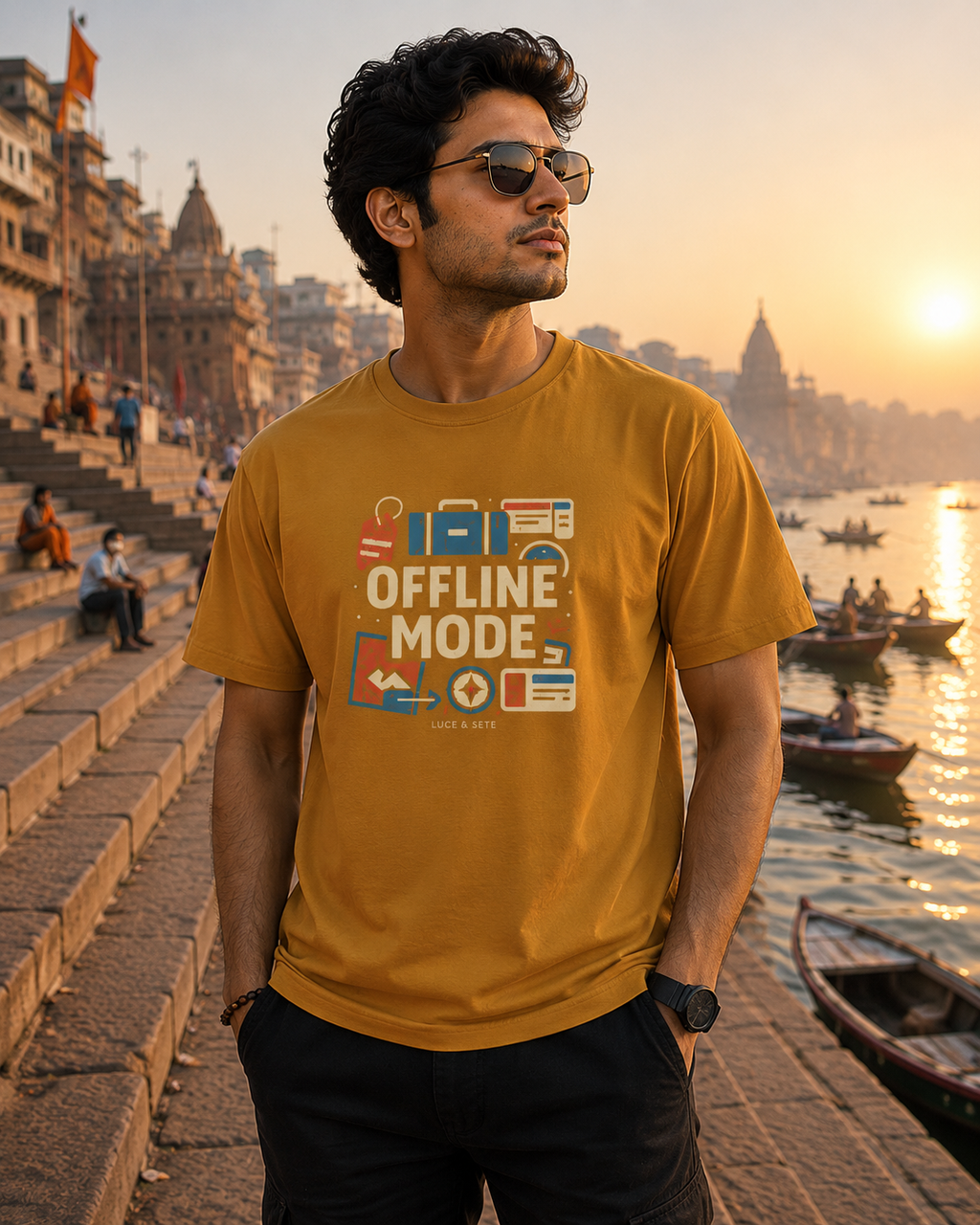 LUCE & SETE GPT mockup 1 - Offline Mode Classic Graphic T-Shirt for Men | Travel Freedom Streetwear - 476_9391065071853_unisex-classic-crew-t-shirt-32_TRAVEL_front_HERO_20260604_222803.png