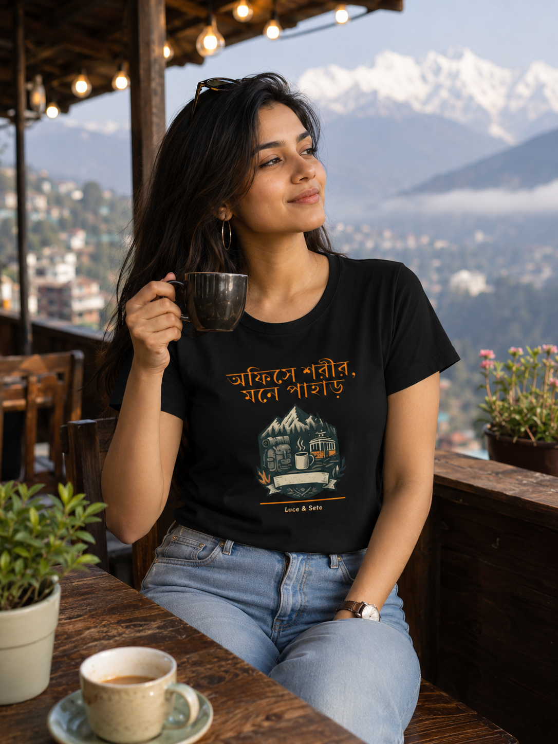 LUCE & SETE GPT mockup 1 - অফিসে শরীর মনে পাহাড় Classic Graphic T-Shirt for Women | Bengali Nature & Office Humor - 476_9391315714285_womens-classic-t-shirt-39_BENGALI_front_HERO_20260604_235920.png