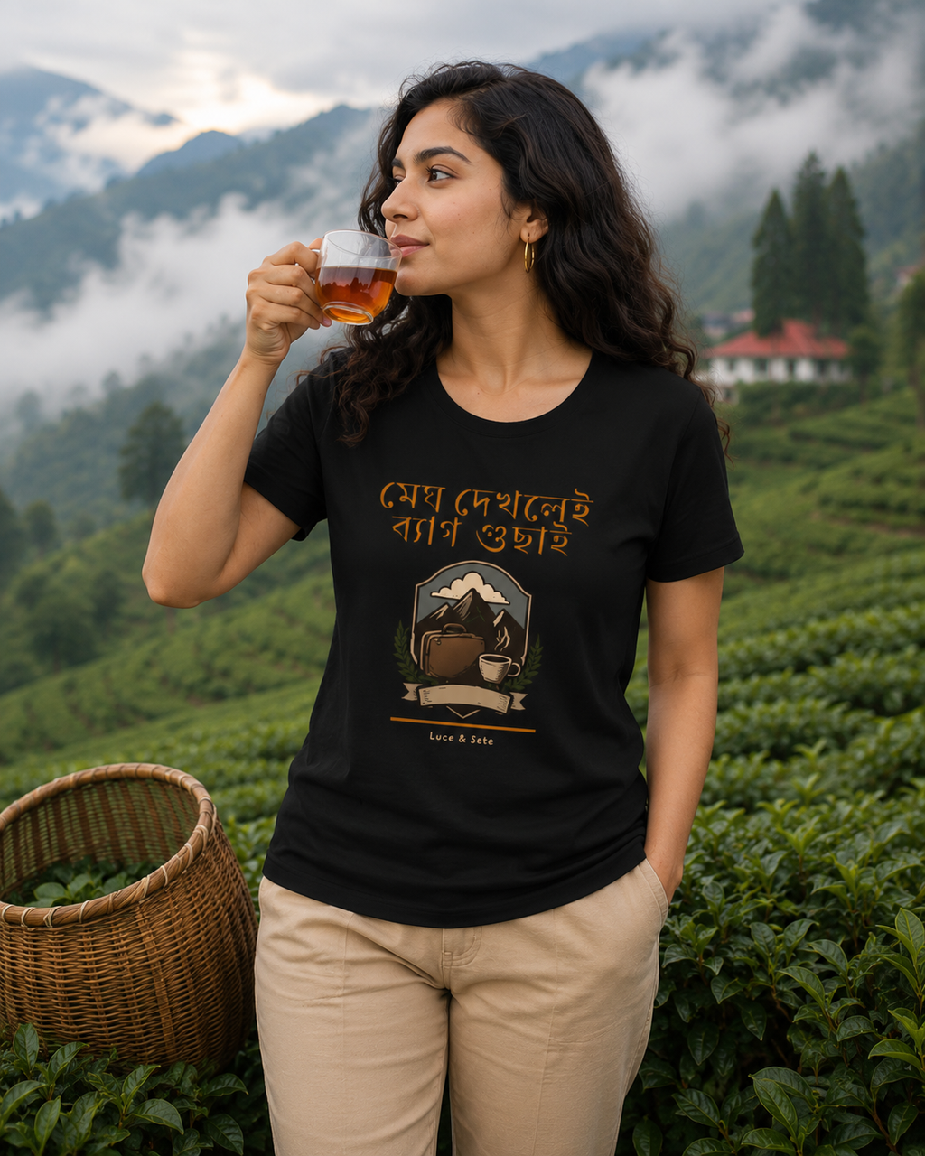 LUCE & SETE GPT mockup 1 - মেঘ দেখলেই বাগ গুছাই Classic Graphic T-Shirt for Women | Bengali Cozy Streetwear - 476_9391316041965_womens-classic-t-shirt-47_BENGALI_front_HERO_20260605_001354.png