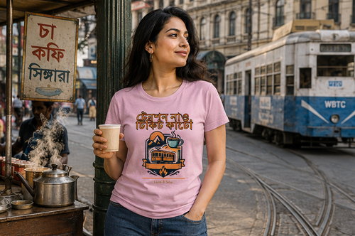 LUCE & SETE GPT mockup 1 - Bengali Tram & Coffee Classic Graphic T-Shirt for Women | Casual Bengali Streetwear - 476_9391400911085_womens-classic-t-shirt-55_BENGALI_GRID_20260605_064354_01_row1_col1.png