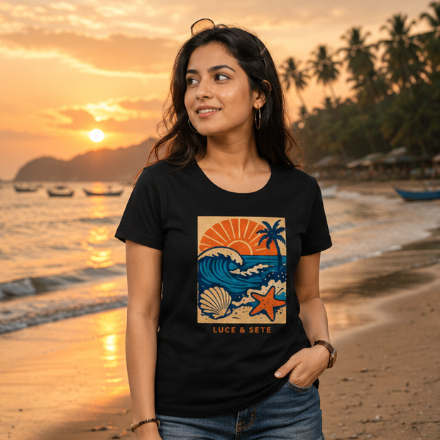 LUCE & SETE GPT mockup 1 - Beach Sunset Graphic Classic T-Shirt for Women | Coastal Travel Streetwear - 481_9390890909933_womens-classic-t-shirt-17_TRAVEL_GRID_20260604_130623_01_row1_col1.png