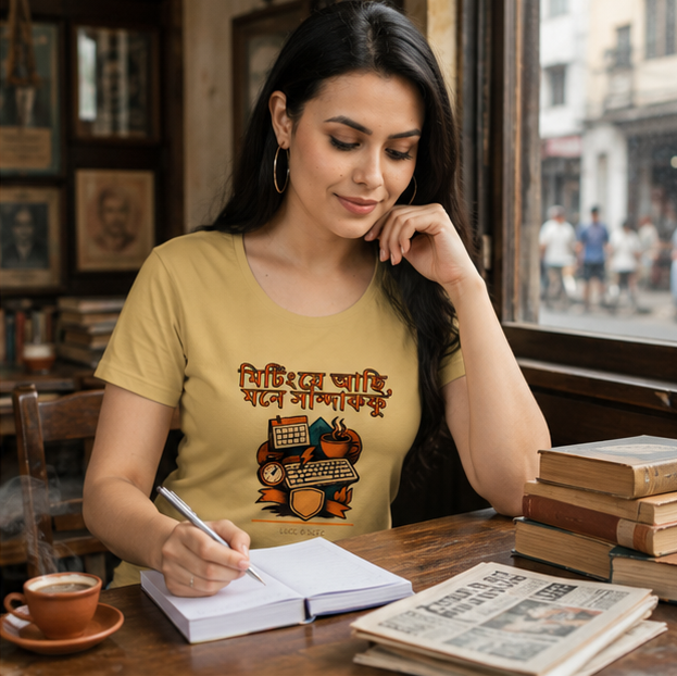 LUCE & SETE GPT mockup 1 - মিটিংয়ে আছি Calm Work Classic Graphic T-Shirt for Women | Bengali Streetwear - 520_9391401271533_womens-classic-t-shirt-56_BENGALI_GRID_20260605_205824_02_row1_col2.png