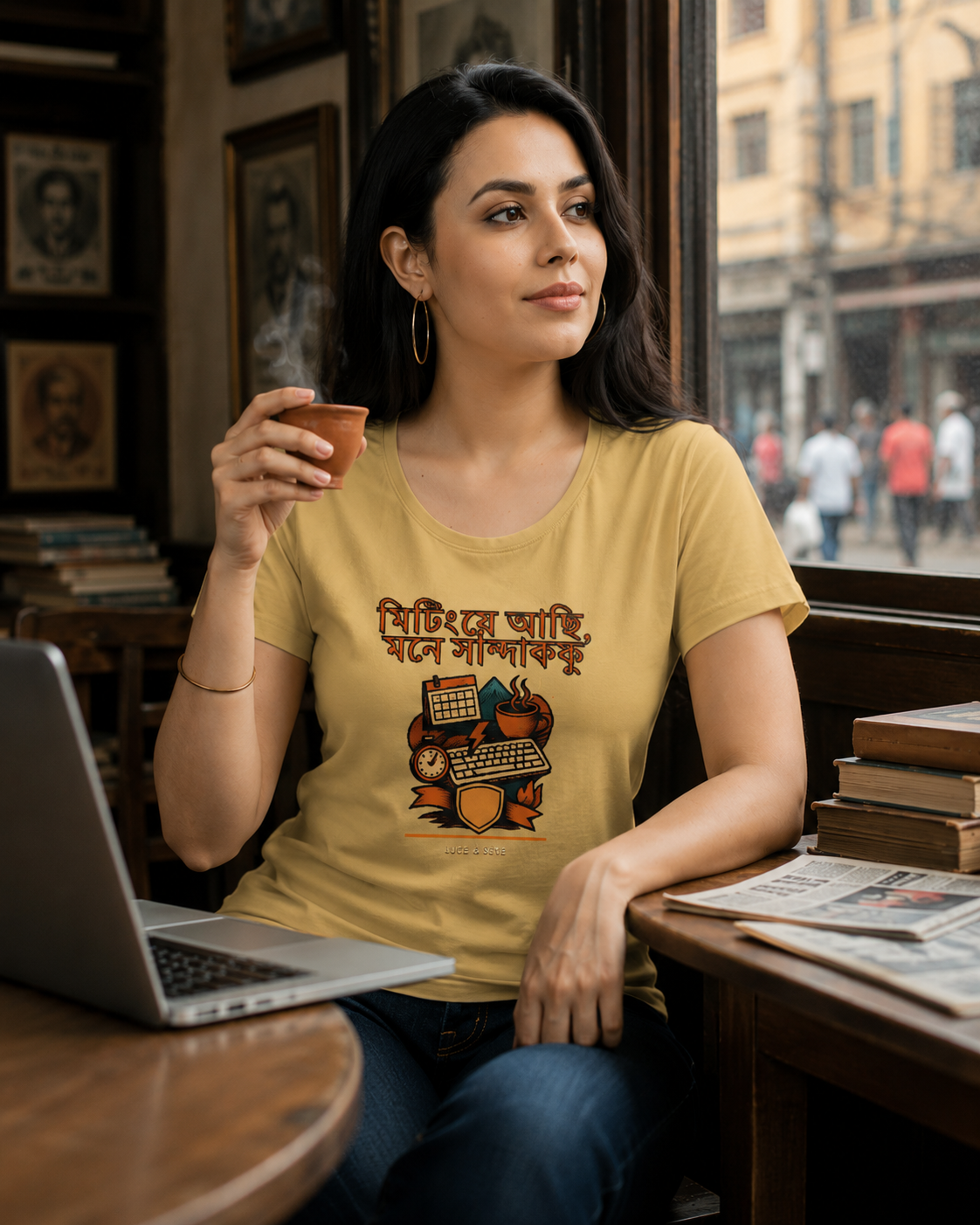 LUCE & SETE GPT mockup 1 - মিটিংয়ে আছি Calm Work Classic Graphic T-Shirt for Women | Bengali Streetwear - 520_9391401271533_womens-classic-t-shirt-56_BENGALI_front_HERO_20260605_205948.png