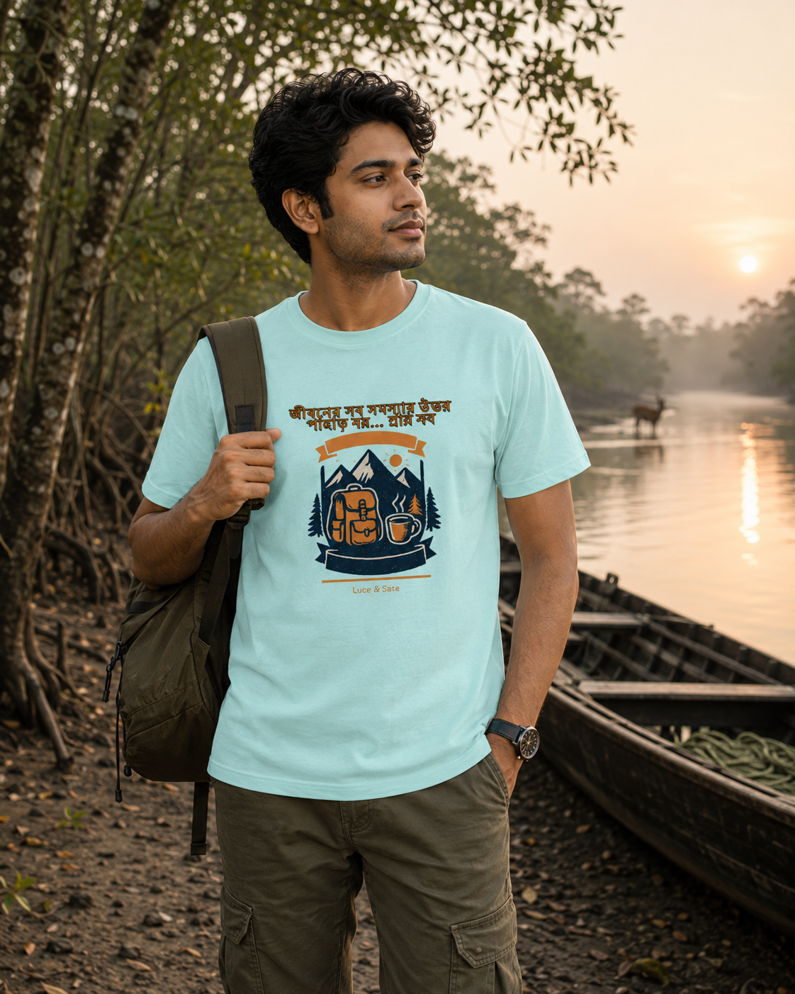LUCE & SETE GPT mockup 1 - Inspirational Bengali Travel Graphic Classic T-Shirt for Men | Adventure & Freedom Streetwear - 520_9391404974317_unisex-classic-crew-t-shirt-51_BENGALI_front_HERO_20260605_210604.png