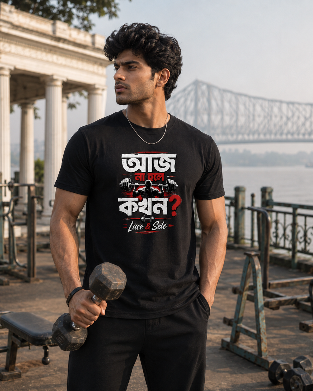 LUCE & SETE GPT mockup 1 - আজ না হলে কখন? Classic Graphic T-Shirt for Men | Discipline Streetwear - 520_9391629926637_unisex-classic-crew-t-shirt-58_BENGALI_front_HERO_20260605_213122.png