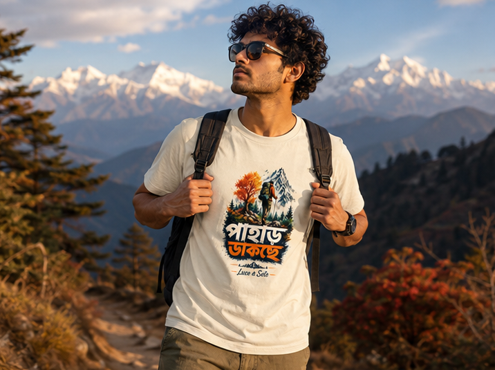 LUCE & SETE GPT mockup 1 - পাহাড় ডাকছে Classic Graphic T-Shirt for Men | Bengali Adventure Streetwear - 520_9391630123245_unisex-classic-crew-t-shirt-62_BENGALI_GRID_20260605_214326_01_row1_col1.png