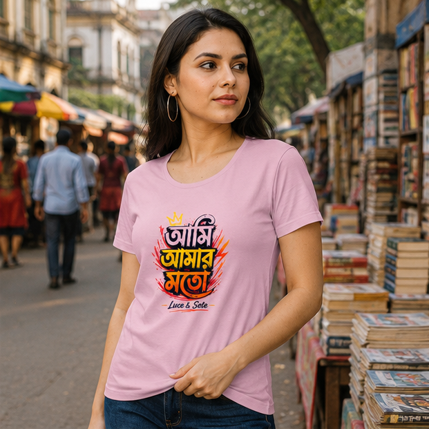 LUCE & SETE GPT mockup 1 - আমি আমার মতো Classic Graphic T-Shirt for Women | Bengali Pride Streetwear - 520_9391633531117_womens-classic-t-shirt-62_BENGALI_GRID_20260606_092255_02_row1_col2.png