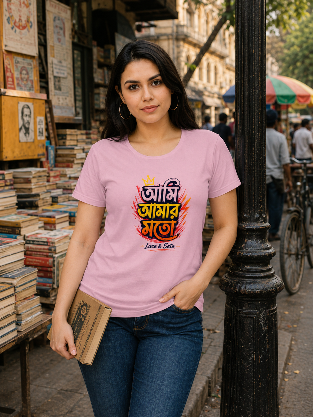 LUCE & SETE GPT mockup 1 - আমি আমার মতো Classic Graphic T-Shirt for Women | Bengali Pride Streetwear - 520_9391633531117_womens-classic-t-shirt-62_BENGALI_front_HERO_20260606_092357.png
