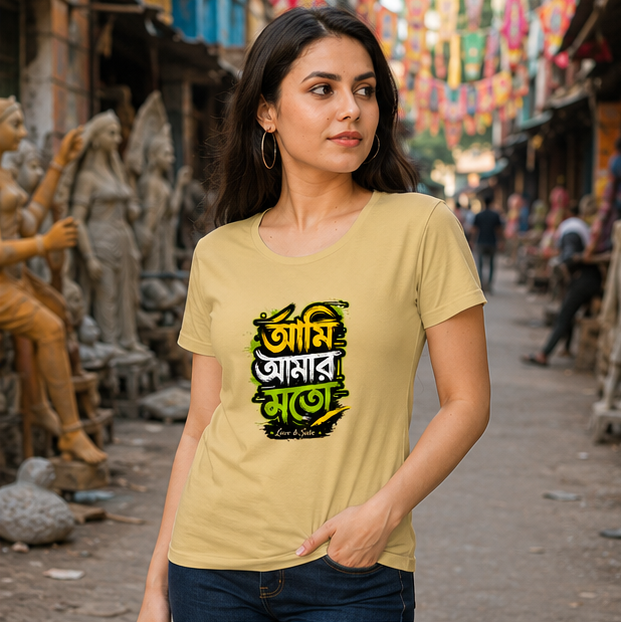 LUCE & SETE GPT mockup 1 - আমি আমার মতো Classic Graphic T-Shirt for Women | Bengali Pride Streetwear - 520_9391633563885_womens-classic-t-shirt-63_BENGALI_GRID_20260606_092526_02_row1_col2.png