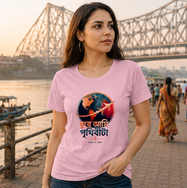 LUCE & SETE GPT mockup 1 - ঘুরে আসি পৃথিবীটা Bengali Travel Classic Graphic T-Shirt for Women | Wanderlust Streetwear - 520_9391633596653_womens-classic-t-shirt-64_BENGALI_GRID_20260606_092815_02_row1_col2.png