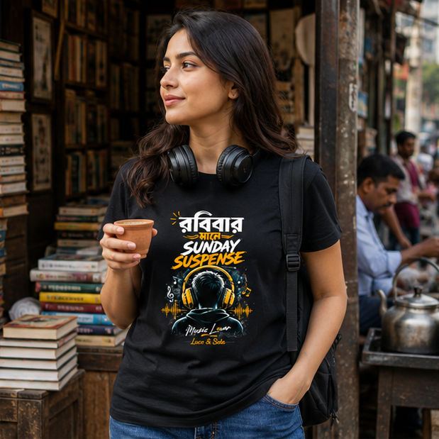 LUCE & SETE GPT mockup 1 - Sunday Suspense Music Lover Classic Graphic T-Shirt for Women | Bengali Music Streetwear - 520_9391633727725_womens-classic-t-shirt-66_BENGALI_GRID_20260606_093452_02_row1_col2.png