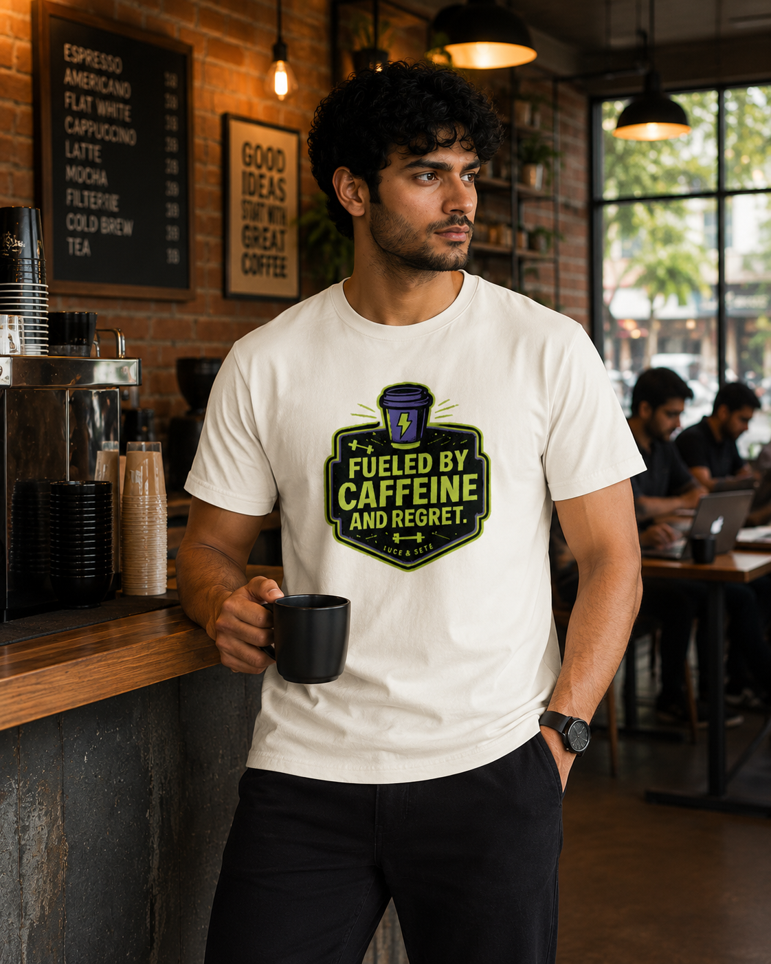 LUCE & SETE GPT mockup 1 - Fueled by Caffeine and Regret Classic Graphic T-Shirt for Men | Sarcastic Streetwear - 520_9391801991405_unisex-classic-crew-t-shirt-68_NO_EXCUSES_front_HERO_20260605_221912.png