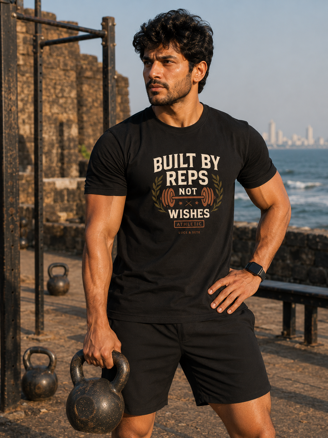 LUCE & SETE GPT mockup 1 - Built By Reps Not Wishes Classic Graphic T-Shirt for Men | Fitness Motivation Streetwear - 520_9391802188013_unisex-classic-crew-t-shirt-69_NO_EXCUSES_front_HERO_20260605_222127.png