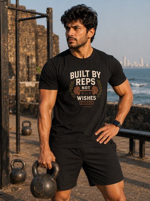LUCE & SETE GPT mockup 1 - Built By Reps Not Wishes Classic Graphic T-Shirt for Men | Fitness Motivation Streetwear - 520_9391802188013_unisex-classic-crew-t-shirt-69_NO_EXCUSES_front_HERO_20260605_222127.png