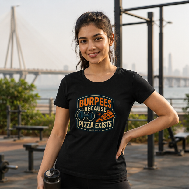 LUCE & SETE GPT mockup 1 - Burpees Because Pizza Exists Classic Graphic T-Shirt for Women | Fun Fitness Streetwear - 520_9391840985325_womens-classic-t-shirt-67_NO_EXCUSES_GRID_20260605_232133_01_row1_col1.png