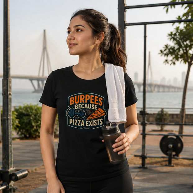 LUCE & SETE GPT mockup 1 - Burpees Because Pizza Exists Classic Graphic T-Shirt for Women | Fun Fitness Streetwear - 520_9391840985325_womens-classic-t-shirt-67_NO_EXCUSES_GRID_20260605_232133_02_row1_col2.png