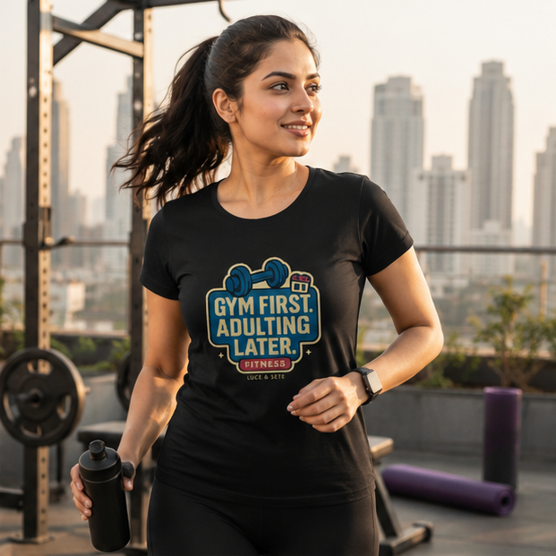 LUCE & SETE GPT mockup 1 - Gym First Adulting Later Classic Graphic T-Shirt for Women | Fitness Motivation T-Shirt - 520_9391841870061_womens-classic-t-shirt-69_NO_EXCUSES_GRID_20260605_232652_02_row1_col2.png